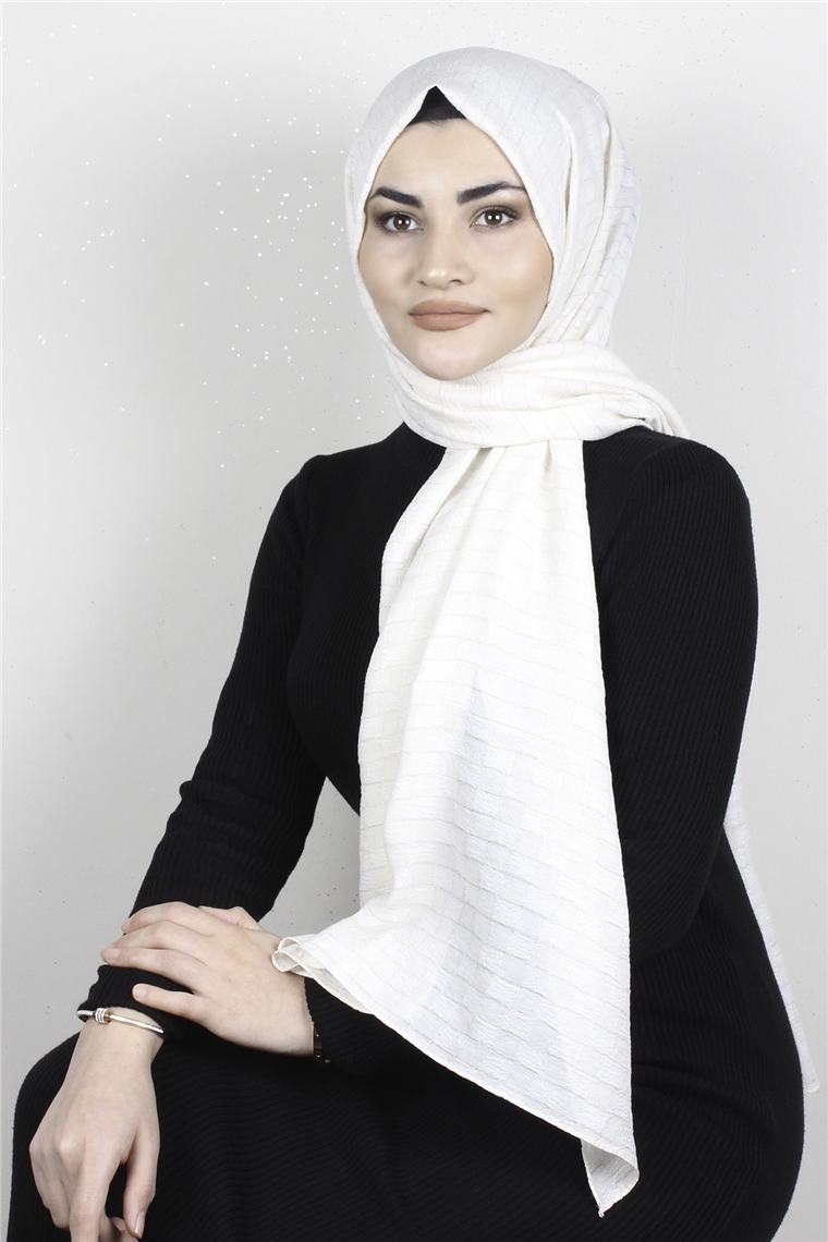 Dama Desen Şal 1790-11 Ekru