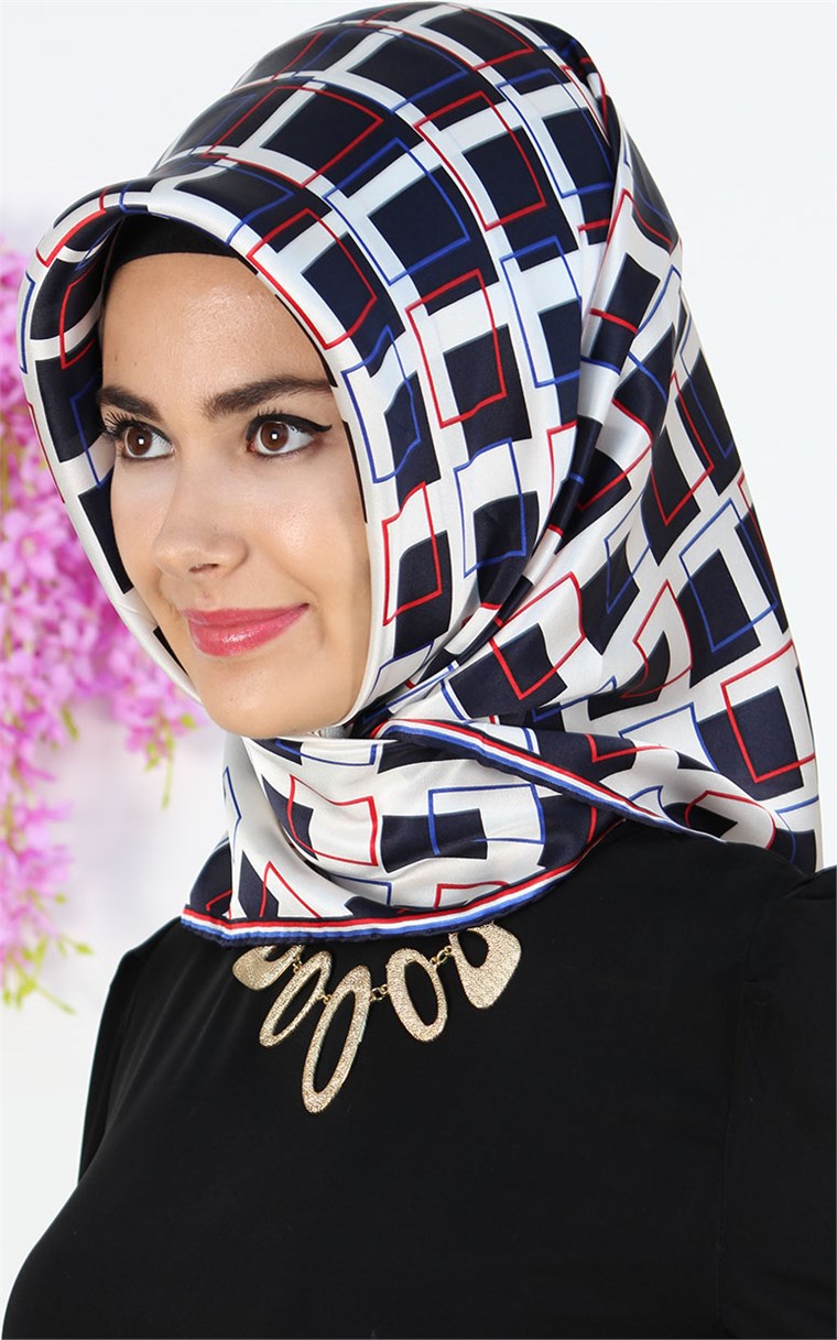 3733-17 ARMİNE İPEK LACİVERT KIRMIZI