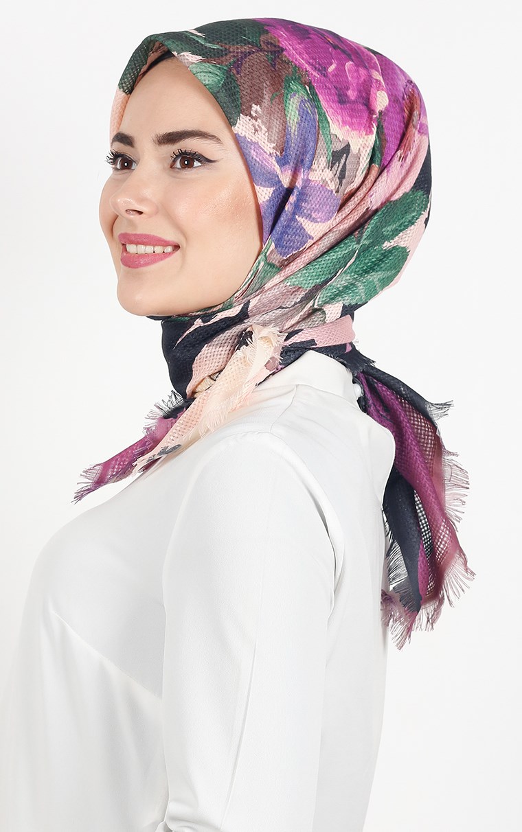 Desenli Fileli Coton Eşarp 1712-12