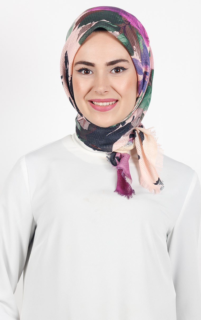 Desenli Fileli Coton Eşarp 1712-12