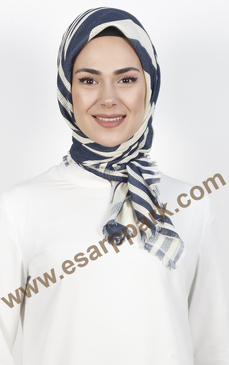 Desenli Fileli Coton Eşarp 1712-5