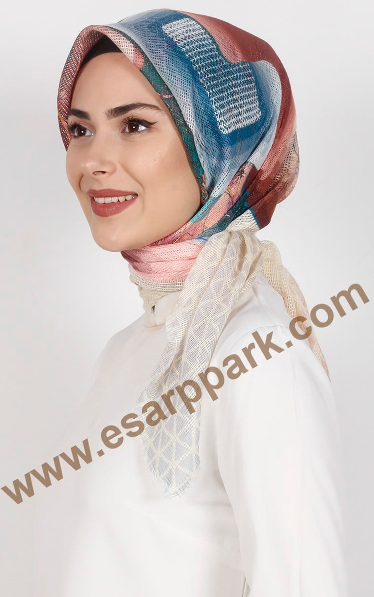 Desenli Fileli Coton Eşarp 1715-17