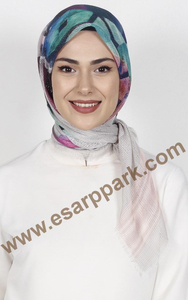 Desenli Fileli Coton Eşarp 1715-19