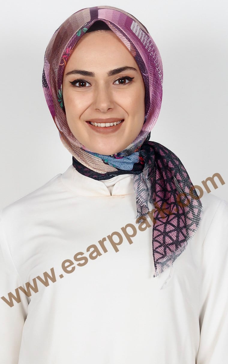 Desenli Fileli Coton Eşarp 1715-2