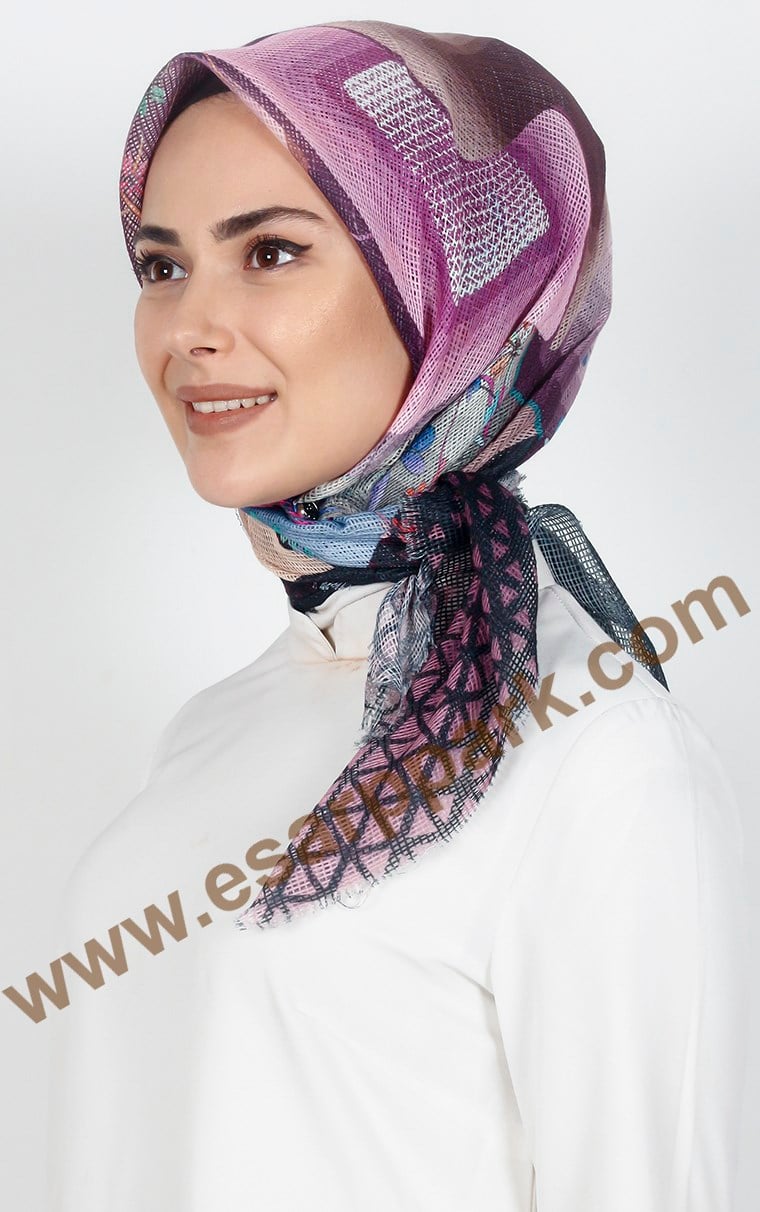 Desenli Fileli Coton Eşarp 1715-2