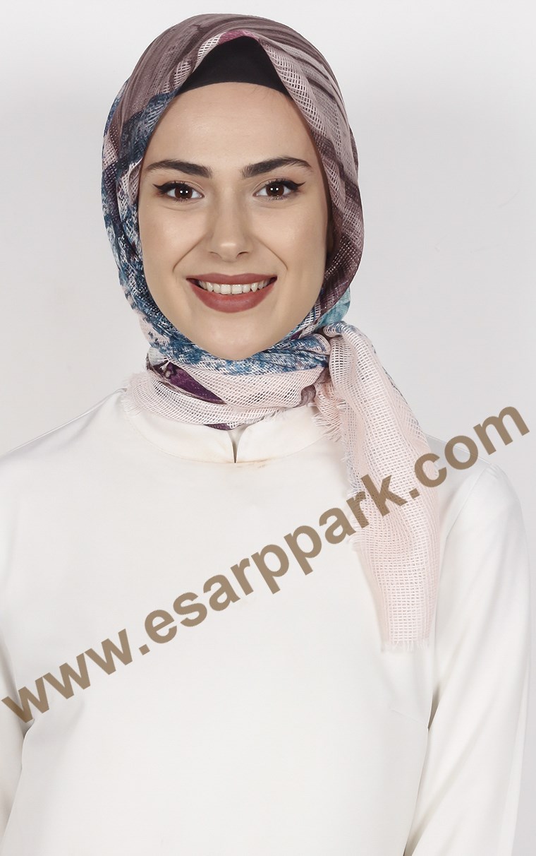 Desenli Fileli Coton Eşarp 1715-22