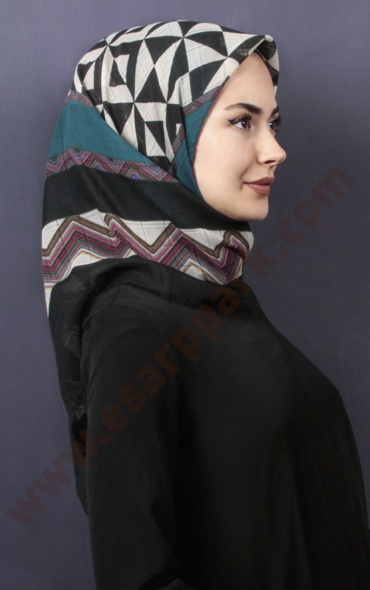 Desenli Fileli Coton Eşarp 1732-1