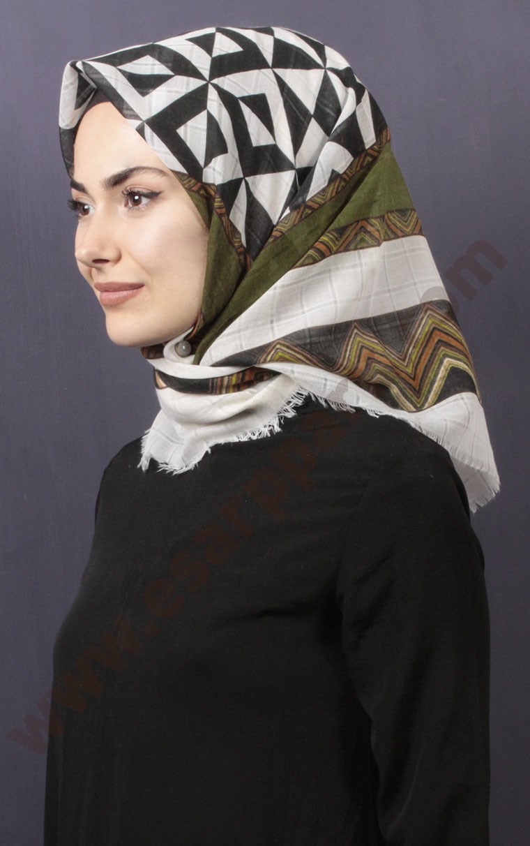Desenli Fileli Coton Eşarp 1732-10