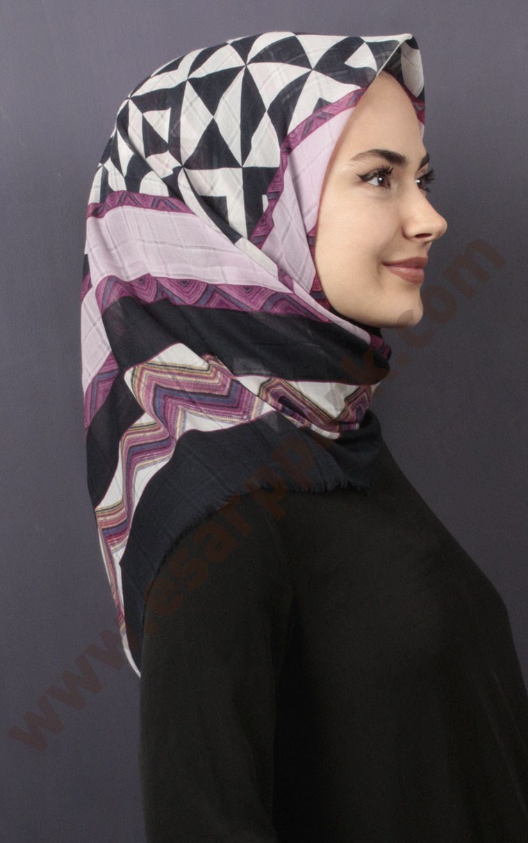 Desenli Fileli Coton Eşarp 1732-6