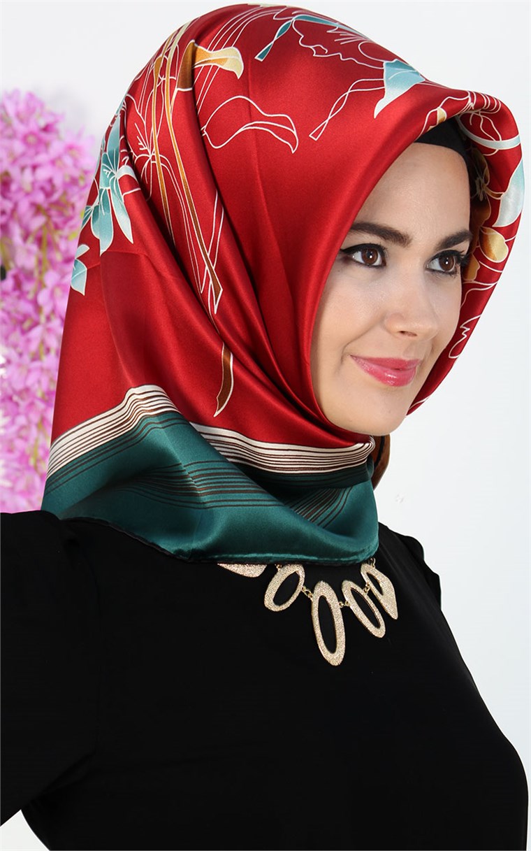 3731-15  ARMİNE İPEK YEŞİL KIRMIZI