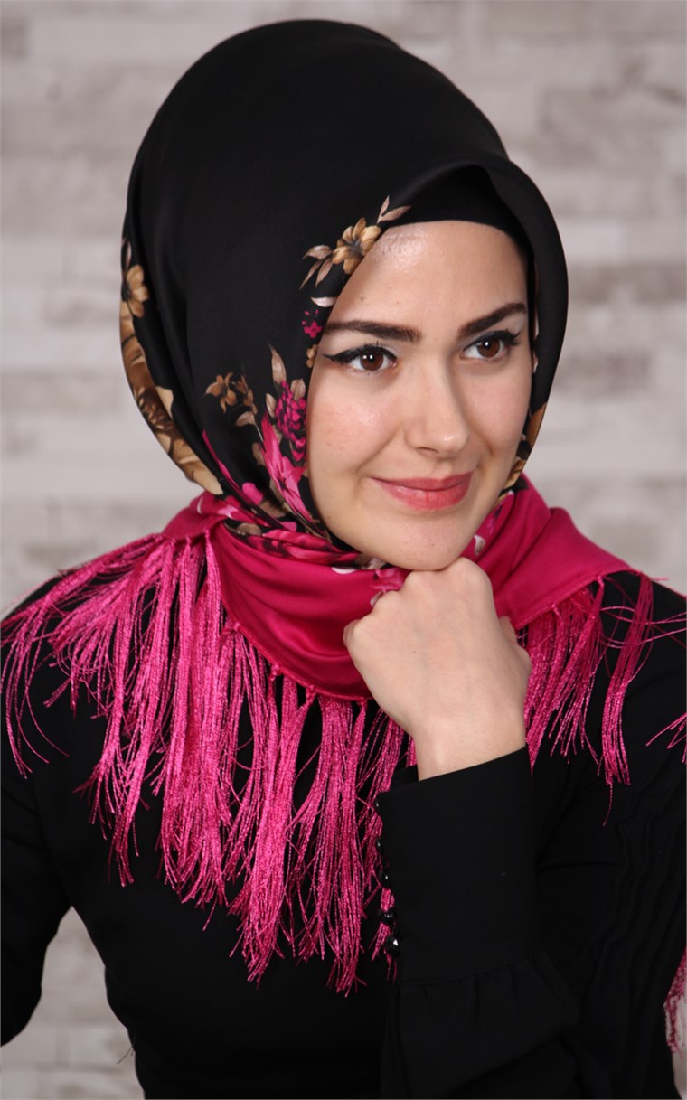 111-0011-05 PİRAMİT PÜSKÜLLÜ EŞARP FUŞYA