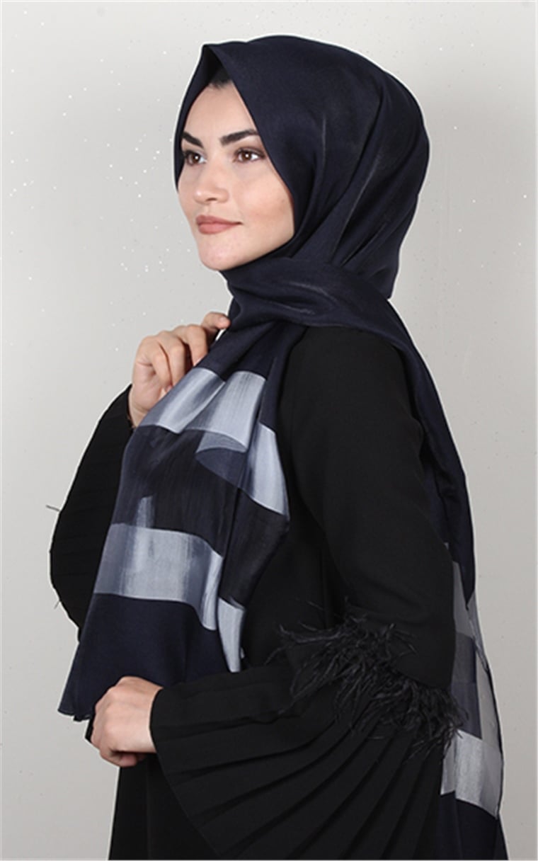 Exclusive Şal 3073-2 Lacivert - Gümüş