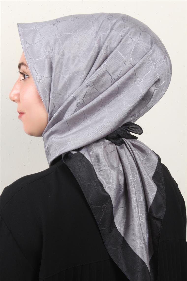 Fashion Monogram Eşarp 8089-11 Gümüş