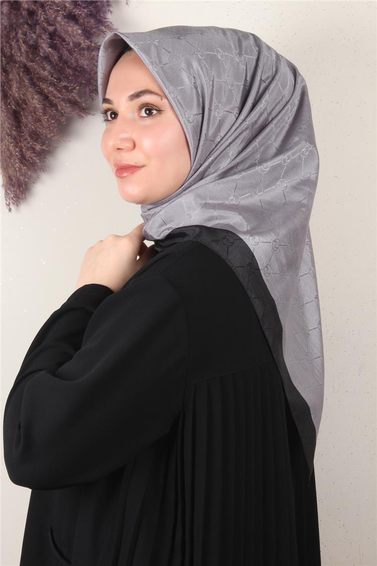 Fashion Monogram Eşarp 8089-11 Gümüş