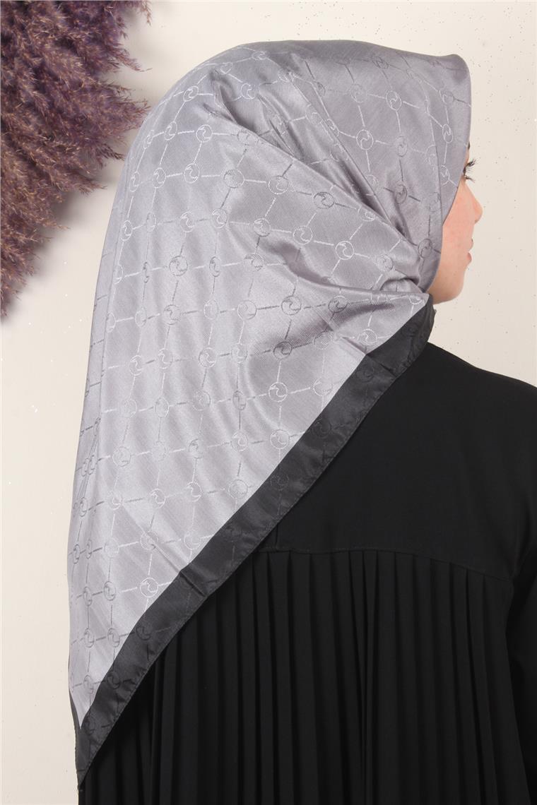 Fashion Monogram Eşarp 8089-11 Gümüş