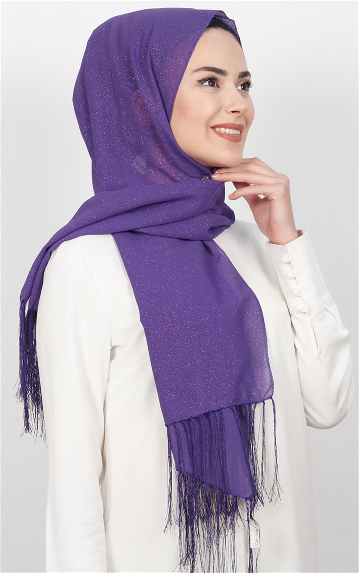 Fransız Simli Şal 2811-1 Mor