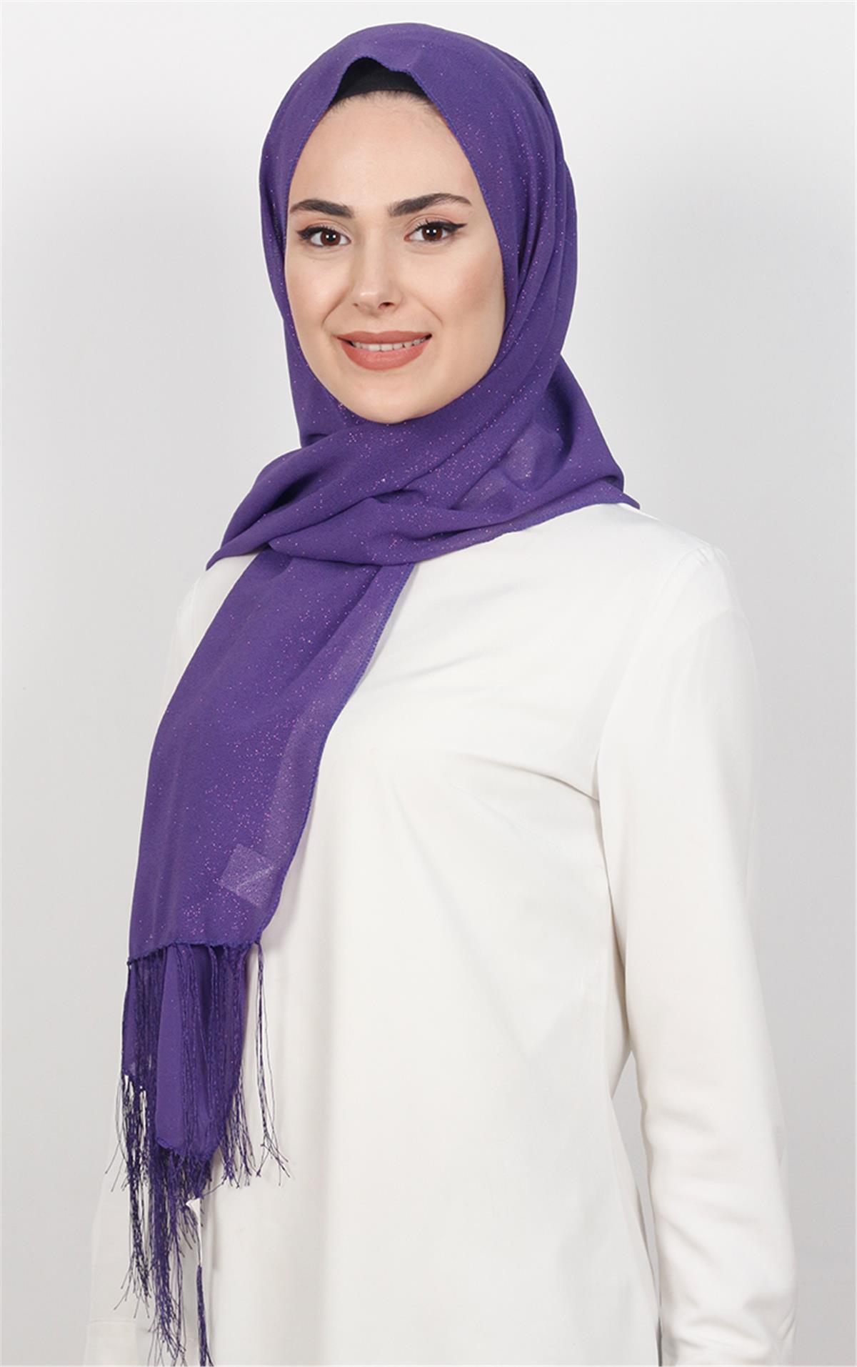 Fransız Simli Şal 2811-1 Mor