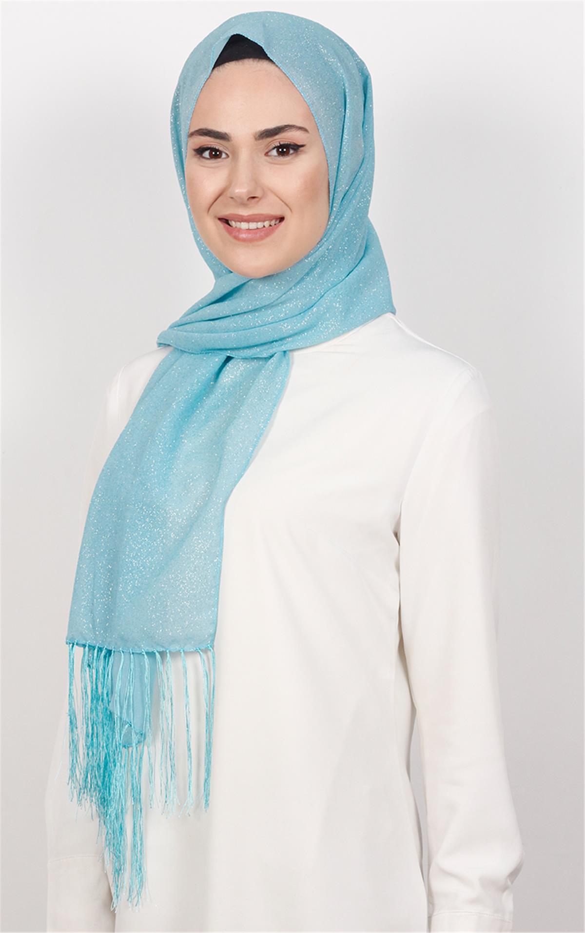 Fransız Simli Şal 2811-11 Bebe Mavisi