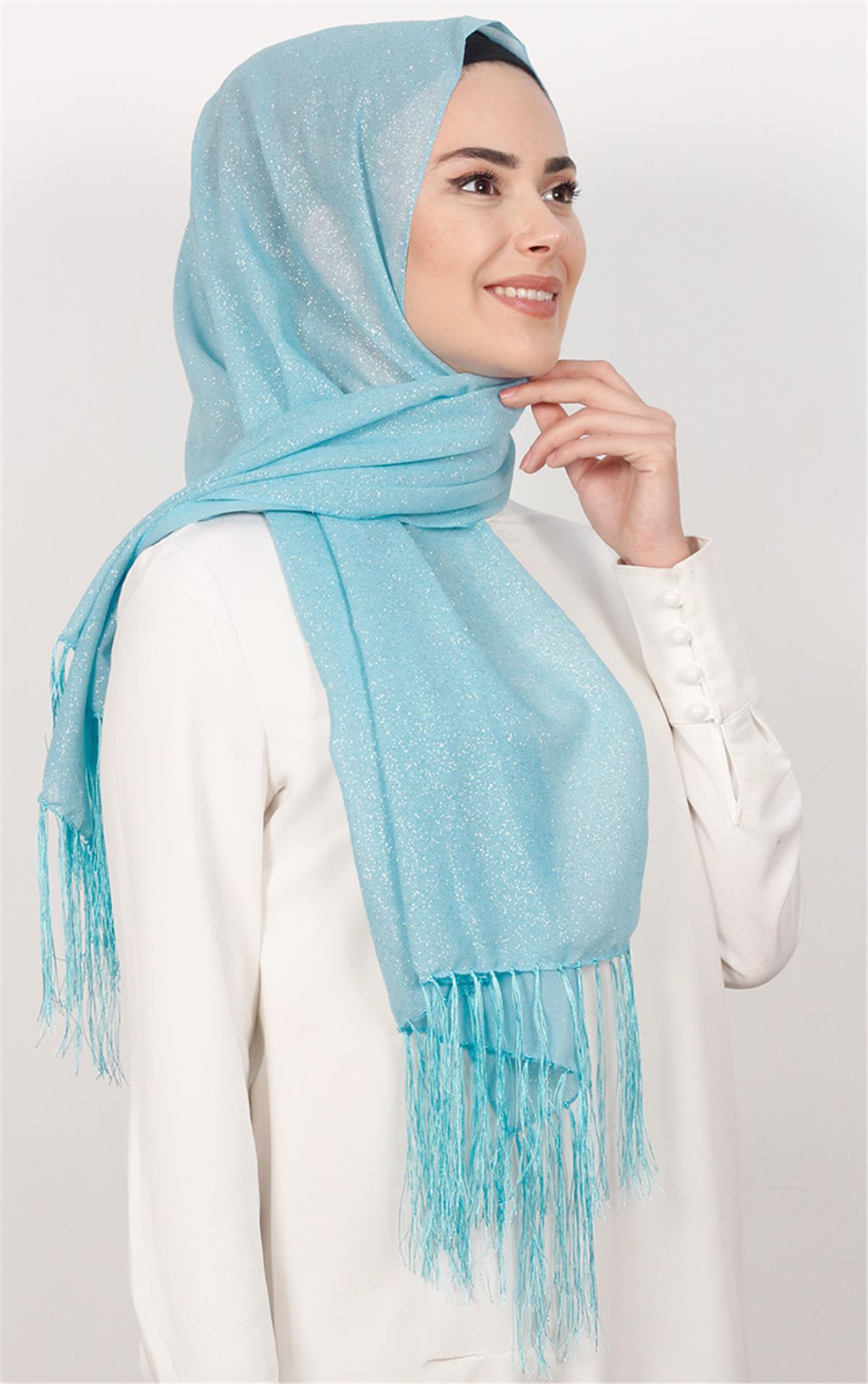 Fransız Simli Şal 2811-11 Bebe Mavisi