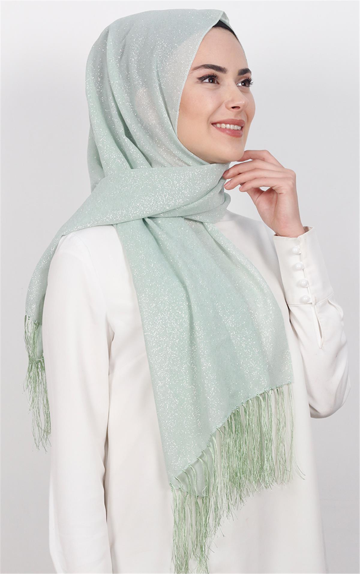 Fransız Simli Şal 2811-12 Su Yeşili