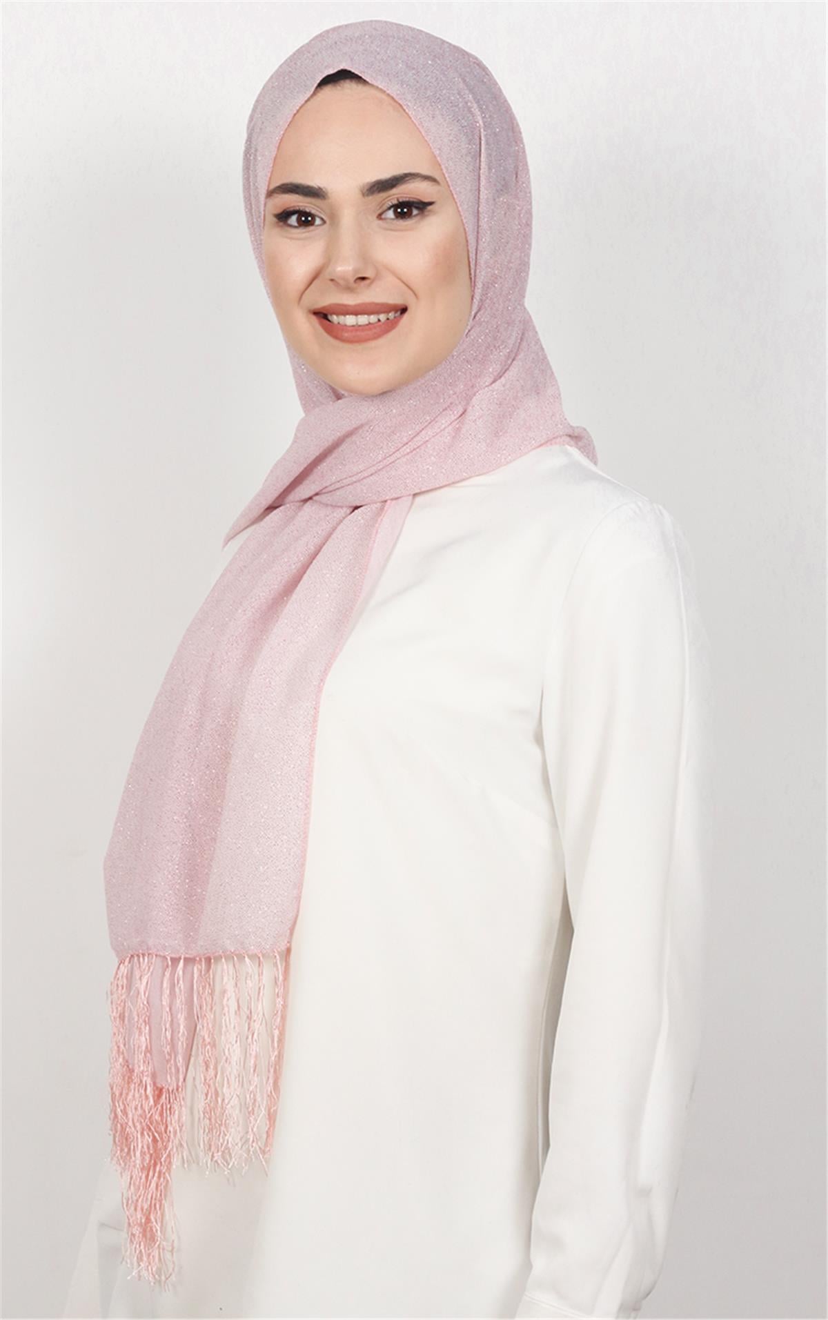 Fransız Simli Şal 2811-2 Pudra