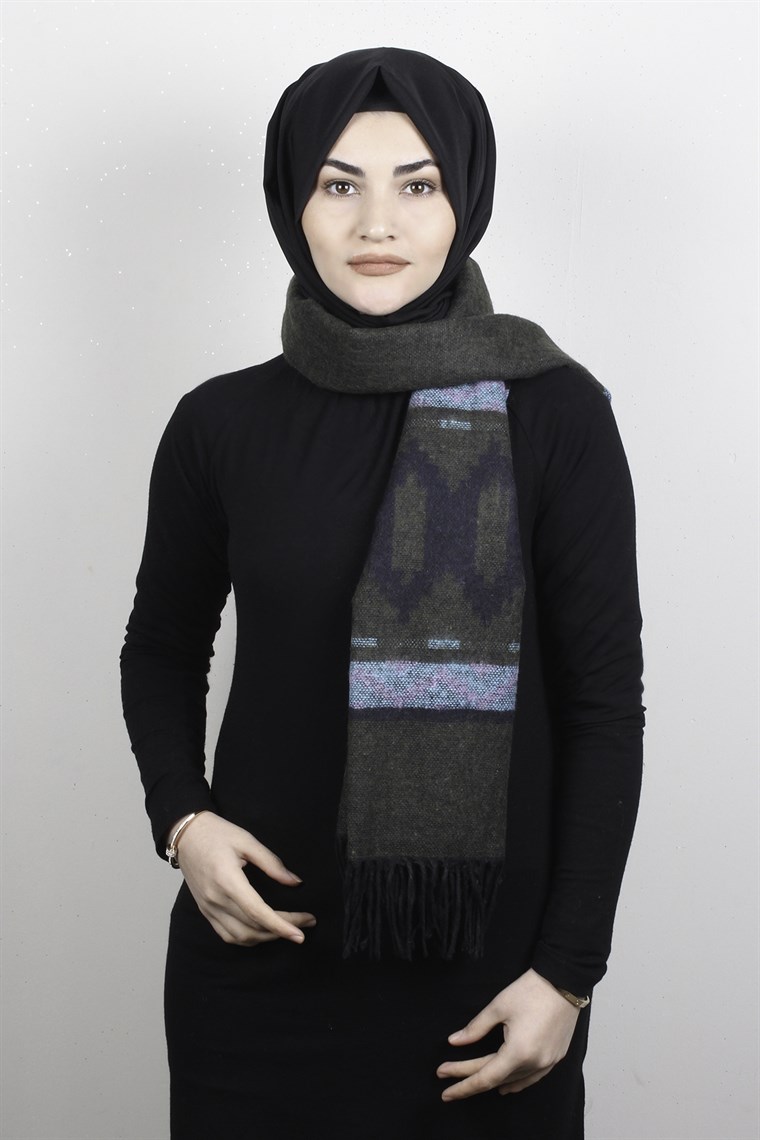 Geniş Omuz Şalı 5220-54 Haki