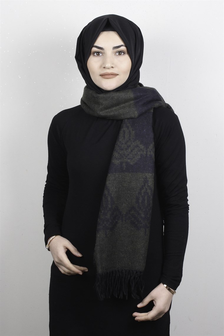 Geniş Omuz Şalı 5220-57 Haki