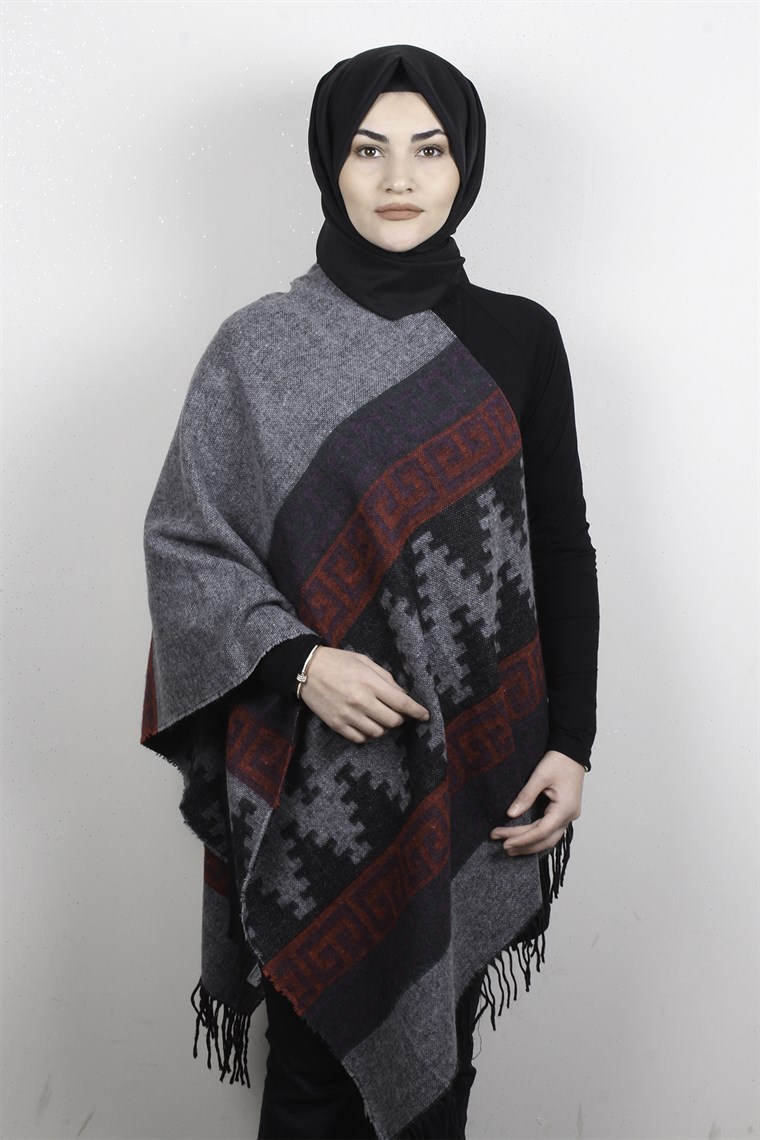 Geniş Omuz Şalı 5220-58 Füme 