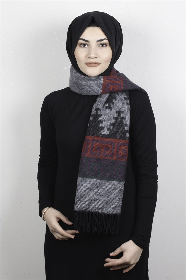Geniş Omuz Şalı 5220-58 Füme 