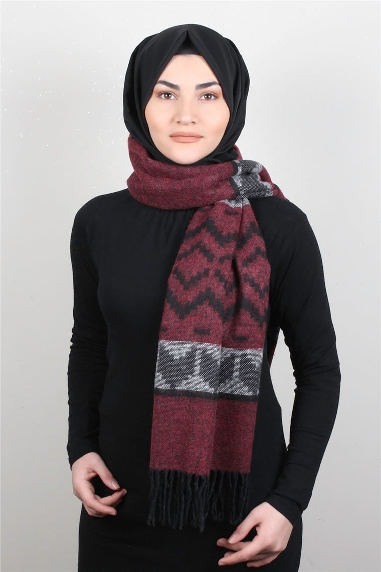 Geniş Omuz Şalı 5220-71 Bordo