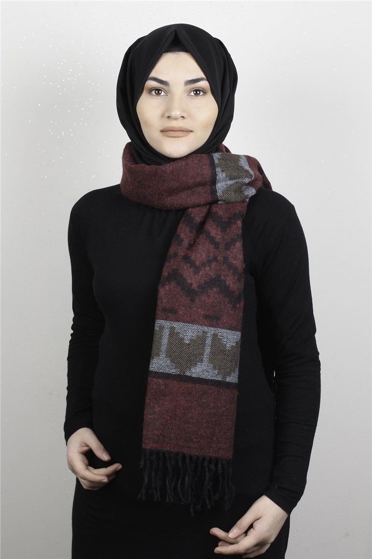 Geniş Omuz Şalı 5220-73 Bordo