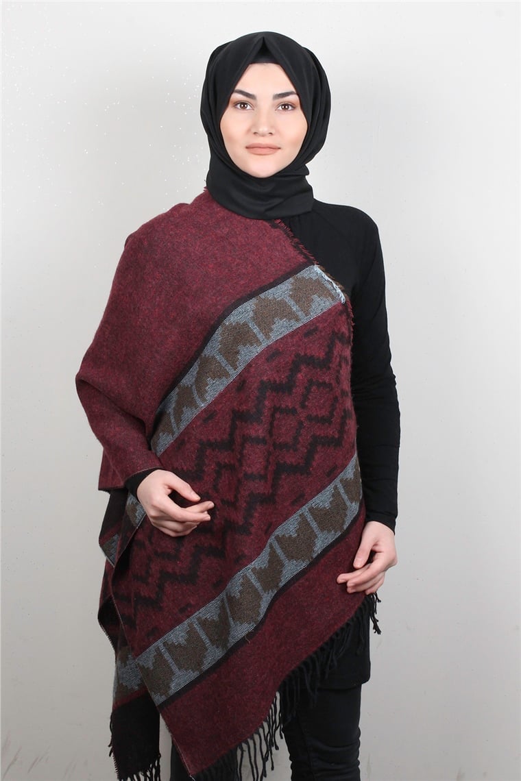 Geniş Omuz Şalı 5220-73 Bordo