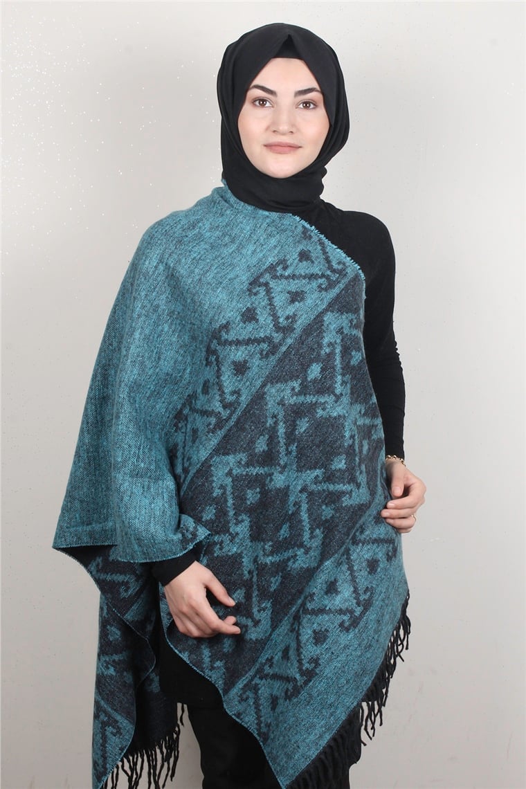 Geniş Omuz Şalı 5220-93 Turkuaz