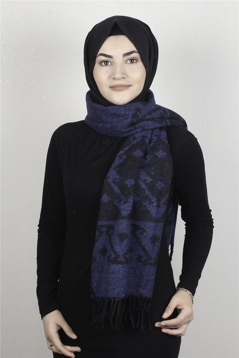 Geniş Omuz Şalı 5220-94 Saks Mavisi