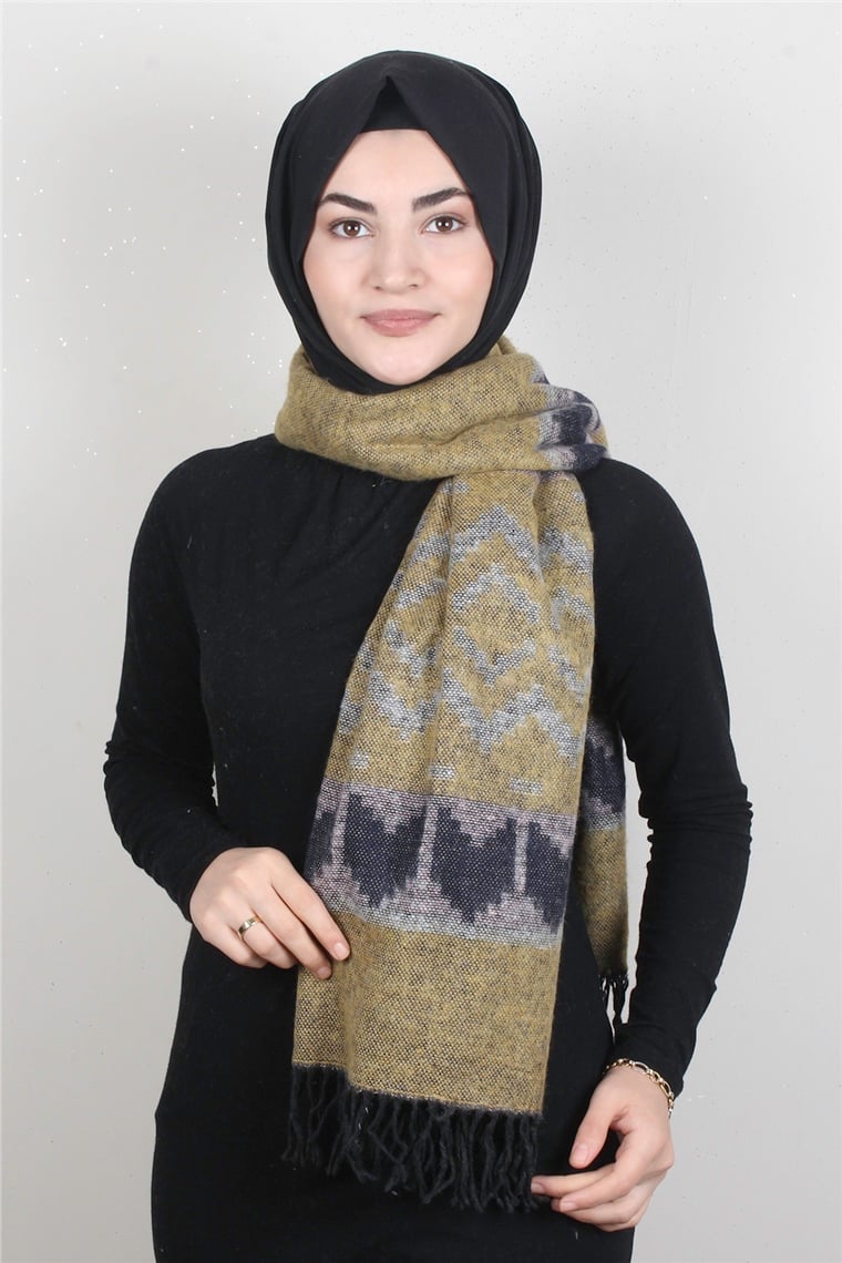Geniş Omuz Şalı 5220-96 Sarı