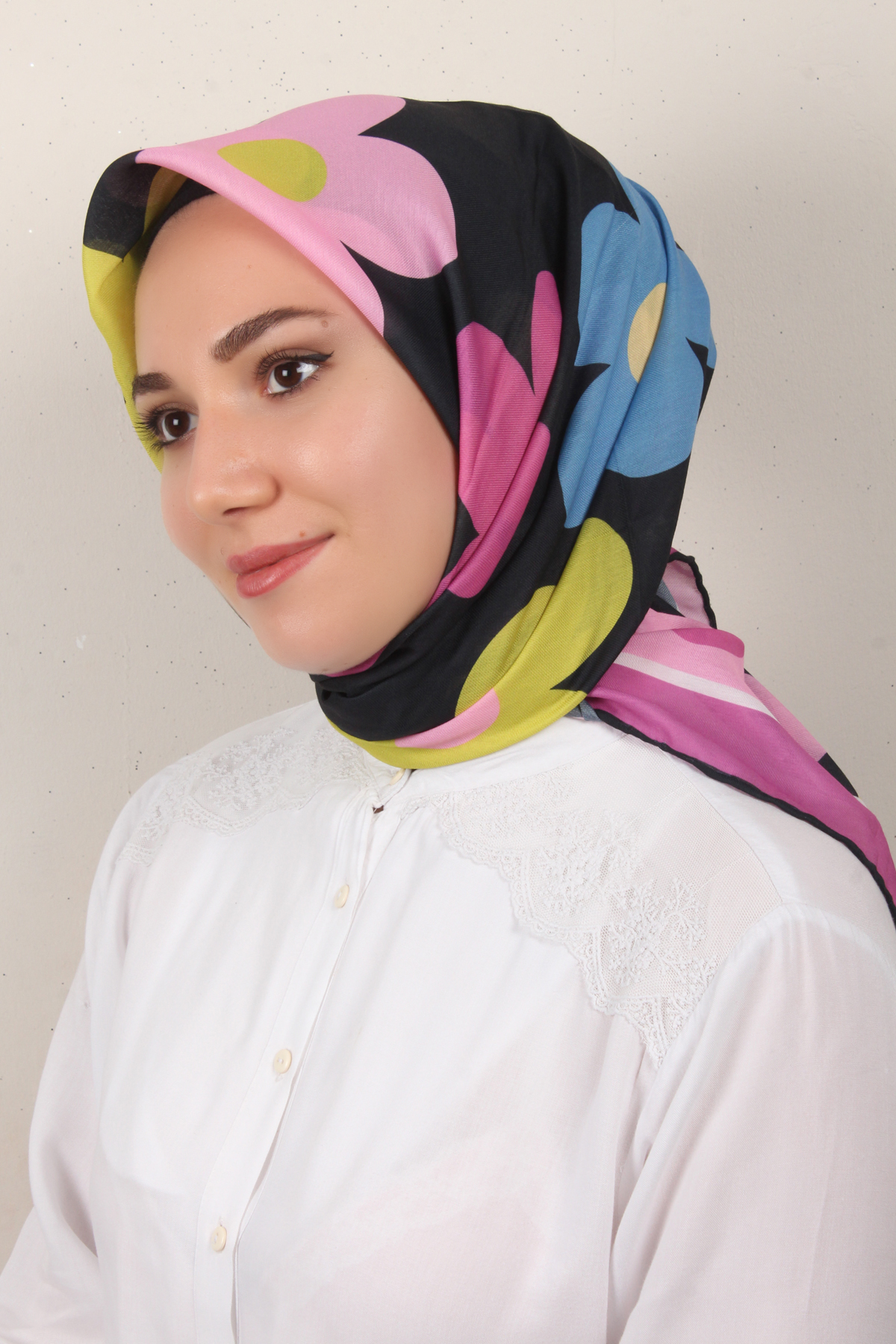 Gloria Eşarp 3086-6 Siyah-Pembe