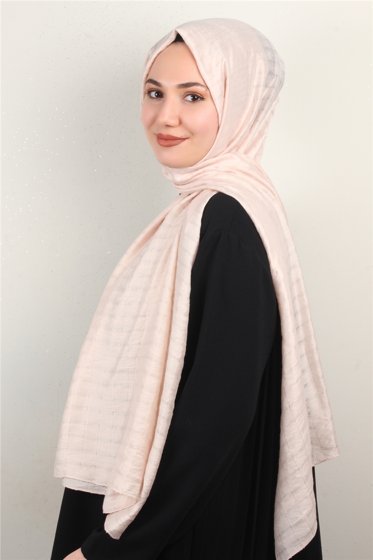 İnce Kareli Şal 2580-35 Açık Pudra