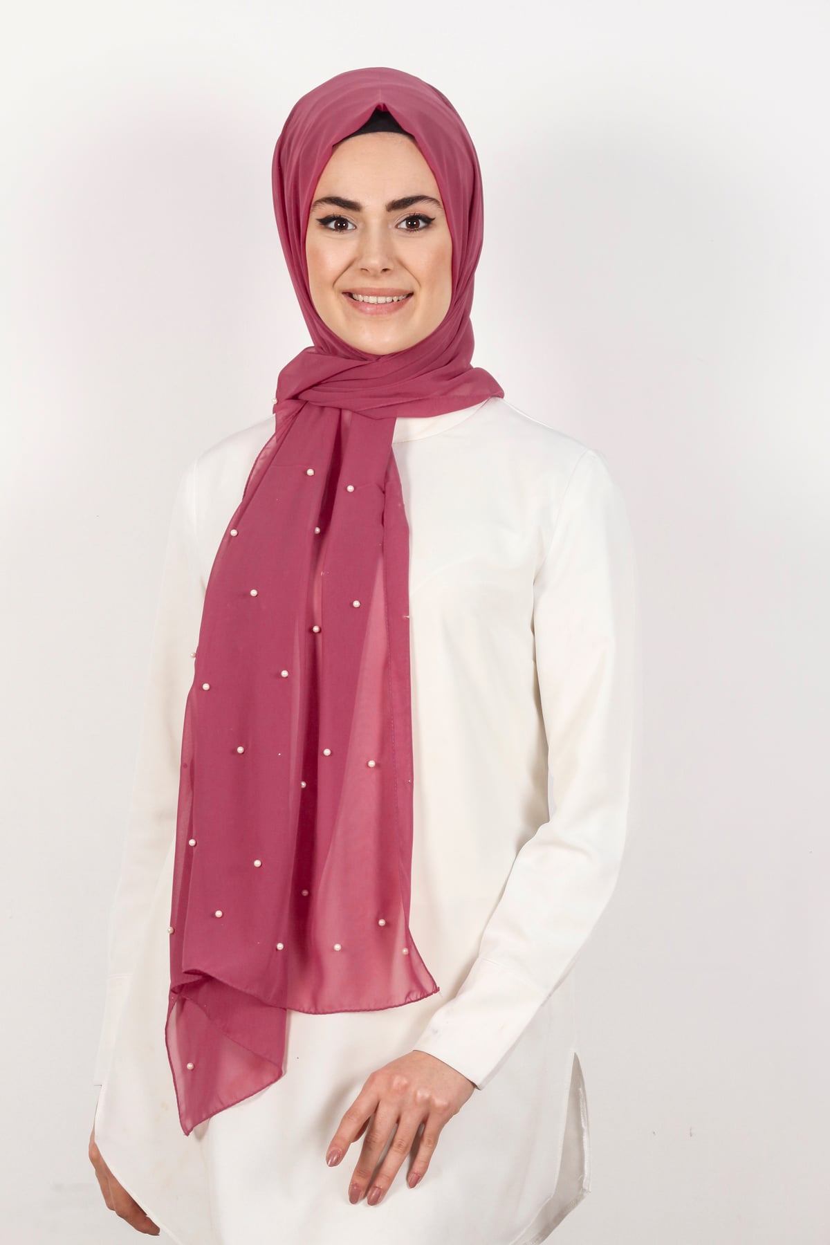 İncili Krep Şal 2810-11 Gül Kurusu