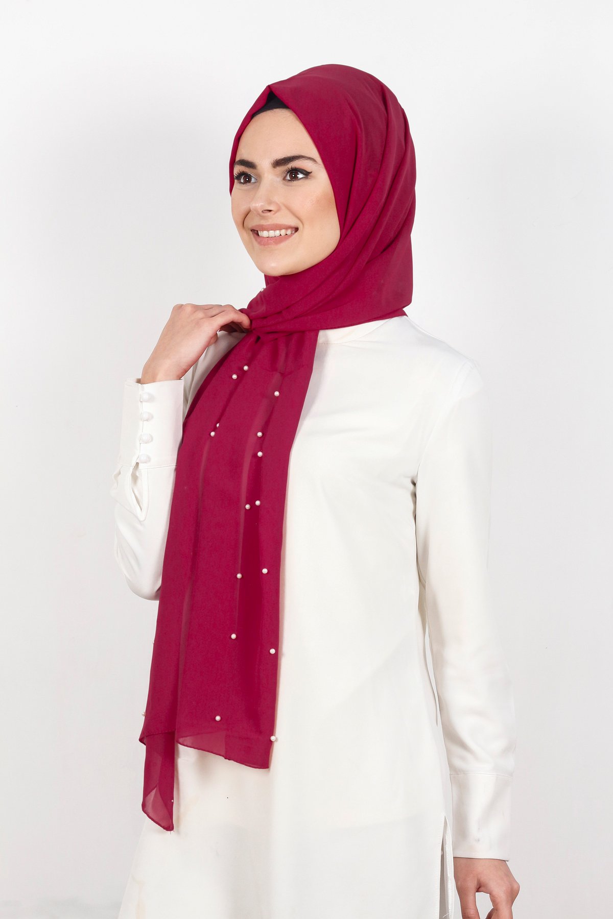 İncili Krep Şal 2810-14 Fuşya