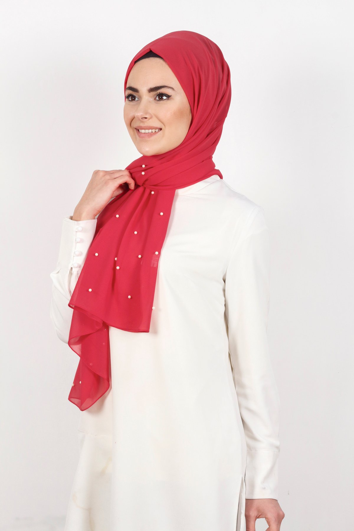 İncili Krep Şal 2810-16 Nar Çiçeği