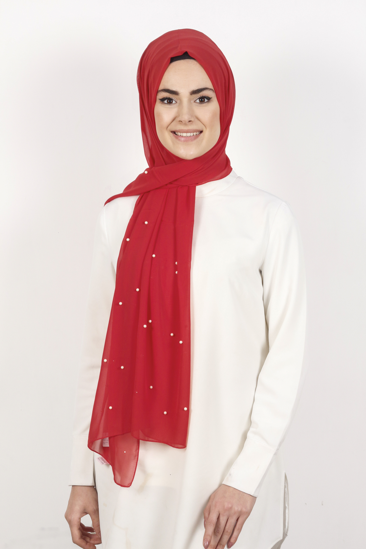 İncili Krep Şal 2810-20 Kırmızı