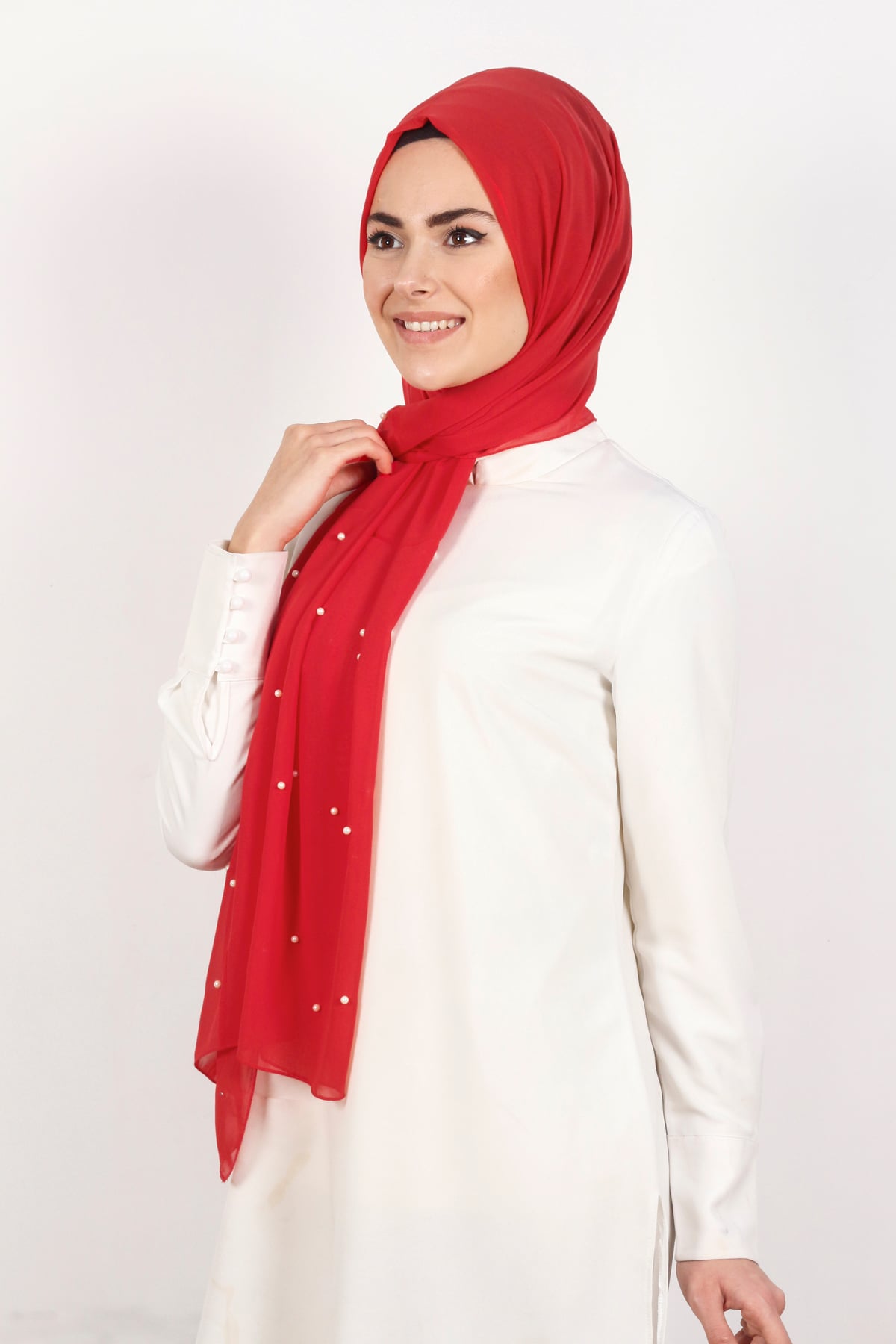 İncili Krep Şal 2810-20 Kırmızı