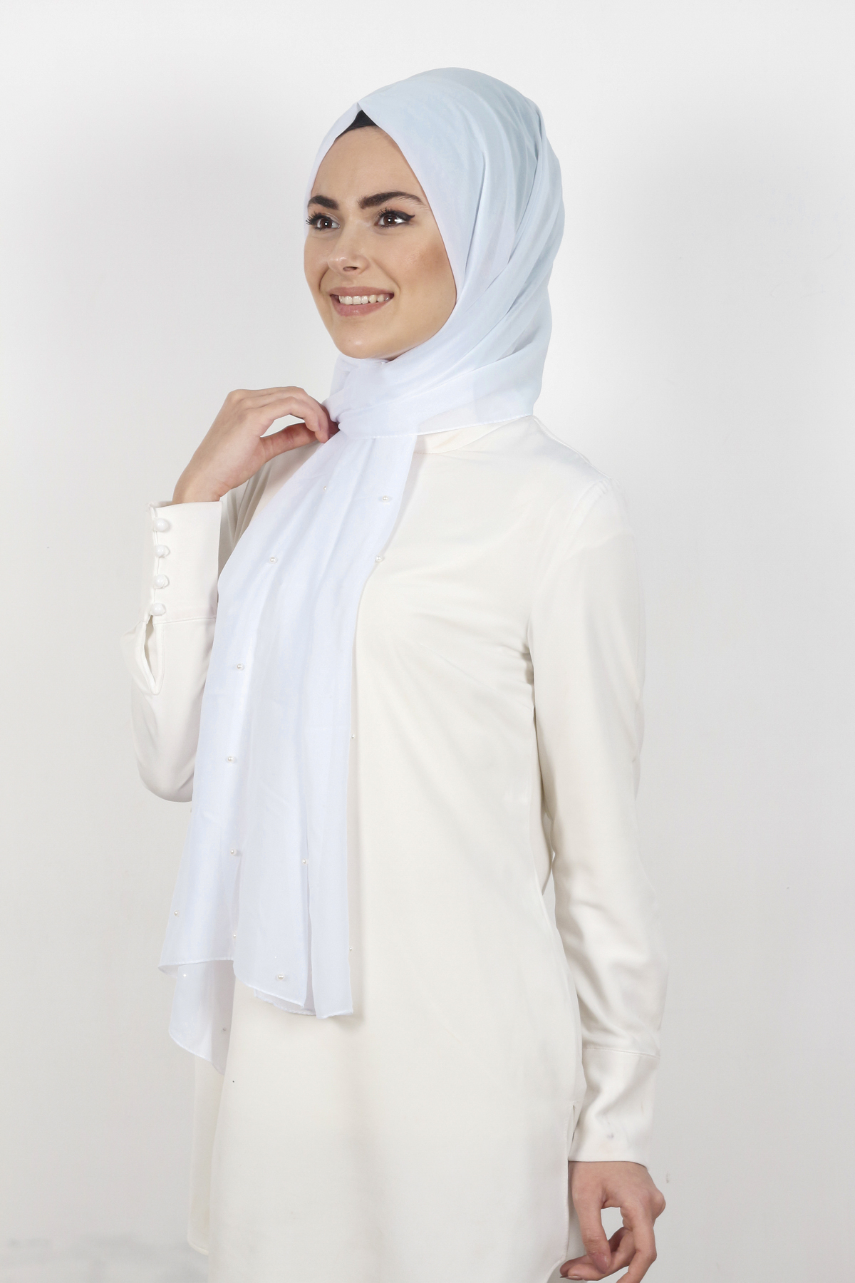 İncili Krep Şal 2810-3 Beyaz