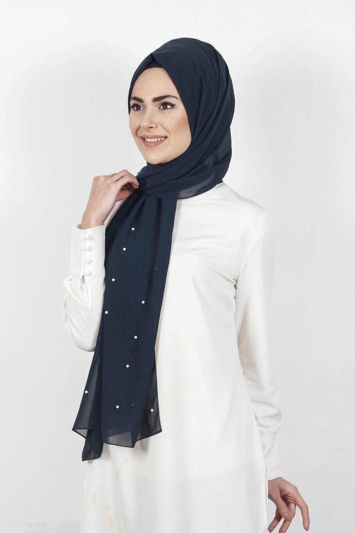 İncili Krep Şal 2810-8 Lacivert