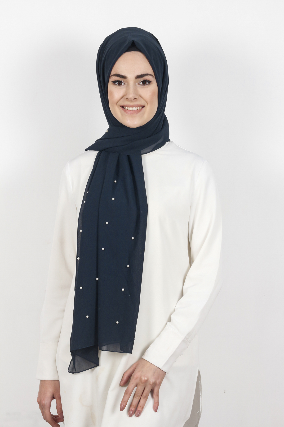 İncili Krep Şal 2810-8 Lacivert