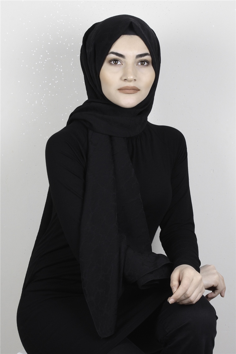 İpekli Lilyum Şal 2560-13 Siyah