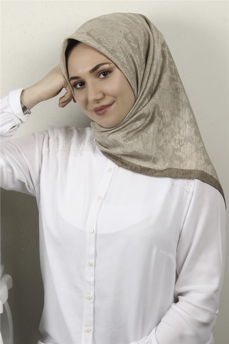 İpeksi Monogram Eşarp 8086-5 Koyu Bej
