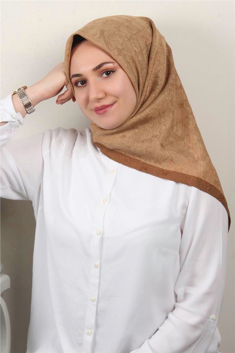 İpeksi Monogram Eşarp 8086-7 Karamel
