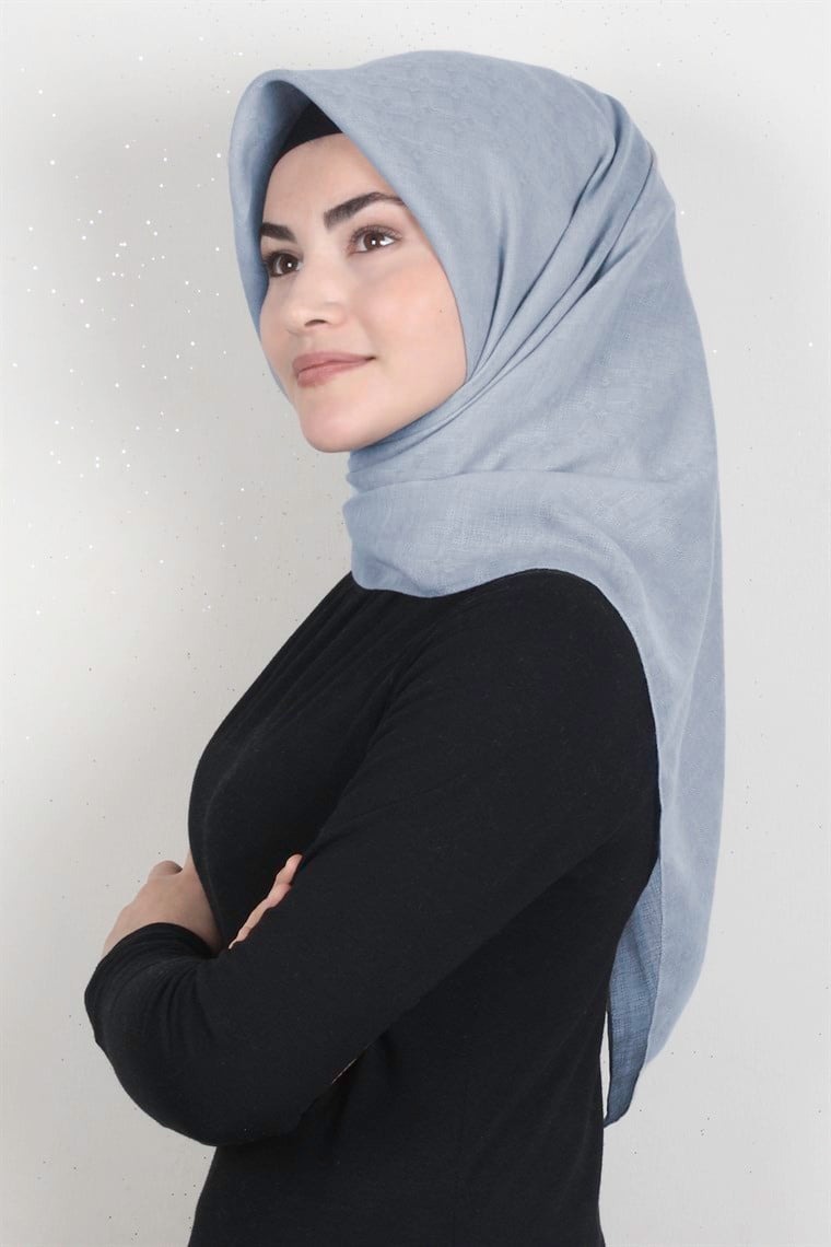 Keten Pamuklu Eşarp 3395-20 Buz Mavisi