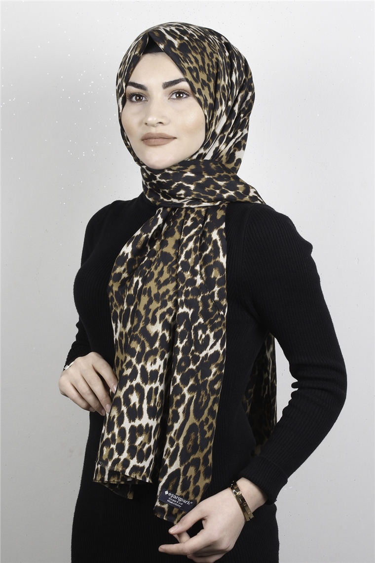 Leopar Desenli Şal 2680-7 Leopar Gold